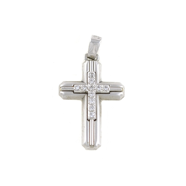 Εικόνα της WHITE GOLD CROSS WITH ZIRCONIA STONES